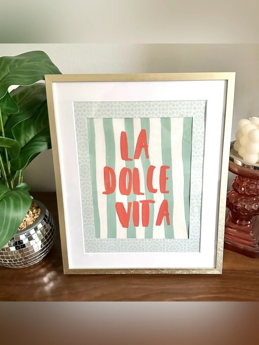 La Dolce Vita Italian Mint Stripe Canvas Print Wall Art Poster Framed Italian